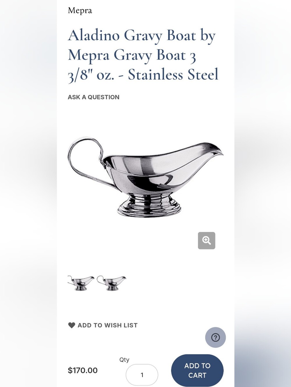 NEW Mepra Silver Stainless Steel Gravy Boat